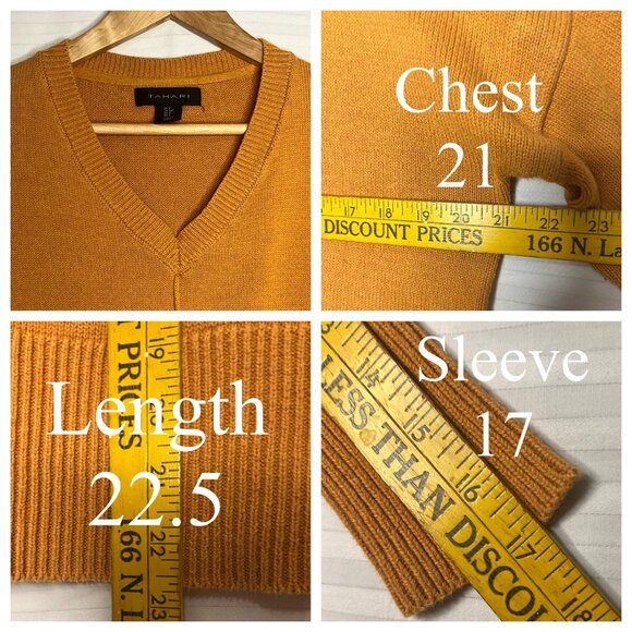 Tahari US Small Sweater V-neck Mustard Yellow Long Sleeve Side Slits - Picture 12 of 16